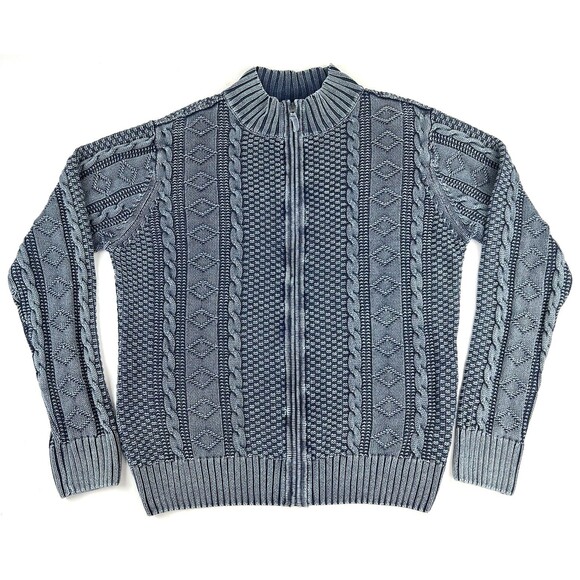 Carbon 2 Cobalt Stavanger Zip Cable Fisherman Sweater Men’s XL Blue Linen Blend - Picture 1 of 6